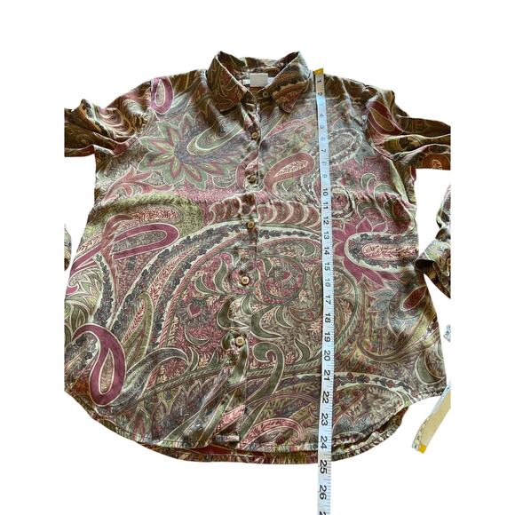 Nine West Vintage Paisley Print Silk Blouse Woman Size 8 Button Up Long Sleeves - Picture 8 of 8